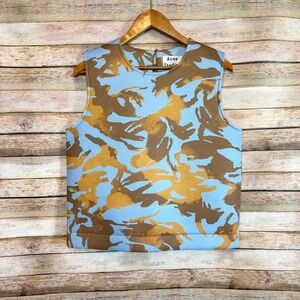 Acne Studios Women's Blue Vavay Camp Print Sleeveless Scuba Top Size Medium